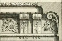 An illustration from Cours d'architecture : qui comprend Les ordres de Vignole, avec des commentaires, les figures & les descriptions de ses plus beaux bâtimens, & de ceux de Michel-Ange, des instructions et des preceptes, & plusieurs nouveaux desseins concernans la distribution & la décoration, la matière & la construction des édifices, la maçonnerie, la charpenterie, la couverture, la serrurerie, la menuiserie, le jardinage, & géneralement tout ce qui regarde l'art de bastir (1738)