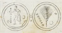 An illustration from Cranae insula Laconica, eadem & Helena dicta, & Minyarum posteris habitata : ex numismatibus Goltzianis, contra communem opinionem, quae ad Helenam Atticae respexit (1696)
