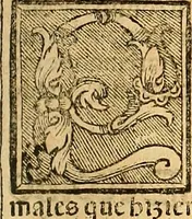 An illustration from Cronica del muy valeroso rey don Fernando, visnieto del sancto rey don Fernádo que gano a Seuilla : Nieto del rey dõ Alonso que fue par [?] emperador, [?] hizo el libro de las Sicte partidas y fue hijo del rey dõ Sancho el B[?]auo : Cuyas cronicas estan impressas : [?] y fue padre del rey dõ Alõso Onzeno q gano las Algeziras : Y abuelo del rey don Pedro : Cuyas cronicas tambie estan impressas : Este es el rey don Fernado que dizen que murio emplazado de los Caruajales (1554)