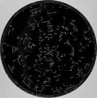 An illustration from Half-hours with the stars. A plain and easy guide to the knowledge of the constellations. Showing in twelve maps, the position for the United States of the principal star groups night after night, throughout the year, with introduction and a separate explanation of each map. True for every year (1887)