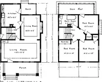 An illustration from The housing book; containing photographic reproductions, with floor plans of workingmen's homes. One and two family houses of frame, brick, stucco and concrete construction; also four, six and nine family apartments. Showing single houses, groups and developments that have been built in various parts of the United States (1919)