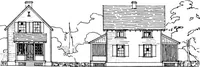 An illustration from The housing book; containing photographic reproductions, with floor plans of workingmen's homes. One and two family houses of frame, brick, stucco and concrete construction; also four, six and nine family apartments. Showing single houses, groups and developments that have been built in various parts of the United States (1919)