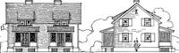 An illustration from The housing book; containing photographic reproductions, with floor plans of workingmen's homes. One and two family houses of frame, brick, stucco and concrete construction; also four, six and nine family apartments. Showing single houses, groups and developments that have been built in various parts of the United States (1919)