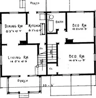 An illustration from The housing book; containing photographic reproductions, with floor plans of workingmen's homes. One and two family houses of frame, brick, stucco and concrete construction; also four, six and nine family apartments. Showing single houses, groups and developments that have been built in various parts of the United States (1919)