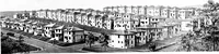 An illustration from The housing book; containing photographic reproductions, with floor plans of workingmen's homes. One and two family houses of frame, brick, stucco and concrete construction; also four, six and nine family apartments. Showing single houses, groups and developments that have been built in various parts of the United States (1919)
