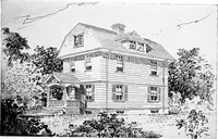 An illustration from The housing book; containing photographic reproductions, with floor plans of workingmen's homes. One and two family houses of frame, brick, stucco and concrete construction; also four, six and nine family apartments. Showing single houses, groups and developments that have been built in various parts of the United States (1919)
