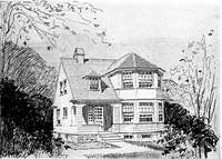 An illustration from The housing book; containing photographic reproductions, with floor plans of workingmen's homes. One and two family houses of frame, brick, stucco and concrete construction; also four, six and nine family apartments. Showing single houses, groups and developments that have been built in various parts of the United States (1919)