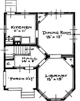 An illustration from The housing book; containing photographic reproductions, with floor plans of workingmen's homes. One and two family houses of frame, brick, stucco and concrete construction; also four, six and nine family apartments. Showing single houses, groups and developments that have been built in various parts of the United States (1919)