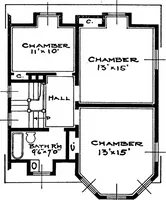An illustration from The housing book; containing photographic reproductions, with floor plans of workingmen's homes. One and two family houses of frame, brick, stucco and concrete construction; also four, six and nine family apartments. Showing single houses, groups and developments that have been built in various parts of the United States (1919)