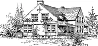 An illustration from The housing book; containing photographic reproductions, with floor plans of workingmen's homes. One and two family houses of frame, brick, stucco and concrete construction; also four, six and nine family apartments. Showing single houses, groups and developments that have been built in various parts of the United States (1919)