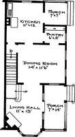 An illustration from The housing book; containing photographic reproductions, with floor plans of workingmen's homes. One and two family houses of frame, brick, stucco and concrete construction; also four, six and nine family apartments. Showing single houses, groups and developments that have been built in various parts of the United States (1919)