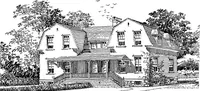 An illustration from The housing book; containing photographic reproductions, with floor plans of workingmen's homes. One and two family houses of frame, brick, stucco and concrete construction; also four, six and nine family apartments. Showing single houses, groups and developments that have been built in various parts of the United States (1919)