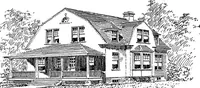 An illustration from The housing book; containing photographic reproductions, with floor plans of workingmen's homes. One and two family houses of frame, brick, stucco and concrete construction; also four, six and nine family apartments. Showing single houses, groups and developments that have been built in various parts of the United States (1919)