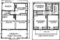 An illustration from The housing book; containing photographic reproductions, with floor plans of workingmen's homes. One and two family houses of frame, brick, stucco and concrete construction; also four, six and nine family apartments. Showing single houses, groups and developments that have been built in various parts of the United States (1919)
