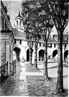 An illustration from The housing book; containing photographic reproductions, with floor plans of workingmen's homes. One and two family houses of frame, brick, stucco and concrete construction; also four, six and nine family apartments. Showing single houses, groups and developments that have been built in various parts of the United States (1919)