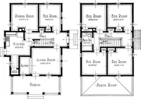 An illustration from The housing book; containing photographic reproductions, with floor plans of workingmen's homes. One and two family houses of frame, brick, stucco and concrete construction; also four, six and nine family apartments. Showing single houses, groups and developments that have been built in various parts of the United States (1919)