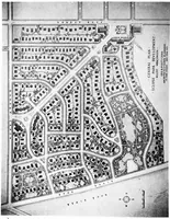 An illustration from The housing book; containing photographic reproductions, with floor plans of workingmen's homes. One and two family houses of frame, brick, stucco and concrete construction; also four, six and nine family apartments. Showing single houses, groups and developments that have been built in various parts of the United States (1919)