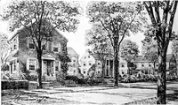 An illustration from The housing book; containing photographic reproductions, with floor plans of workingmen's homes. One and two family houses of frame, brick, stucco and concrete construction; also four, six and nine family apartments. Showing single houses, groups and developments that have been built in various parts of the United States (1919)