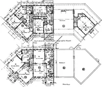 An illustration from The housing book; containing photographic reproductions, with floor plans of workingmen's homes. One and two family houses of frame, brick, stucco and concrete construction; also four, six and nine family apartments. Showing single houses, groups and developments that have been built in various parts of the United States (1919)