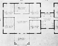 An illustration from The housing book; containing photographic reproductions, with floor plans of workingmen's homes. One and two family houses of frame, brick, stucco and concrete construction; also four, six and nine family apartments. Showing single houses, groups and developments that have been built in various parts of the United States (1919)