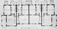 An illustration from The housing book; containing photographic reproductions, with floor plans of workingmen's homes. One and two family houses of frame, brick, stucco and concrete construction; also four, six and nine family apartments. Showing single houses, groups and developments that have been built in various parts of the United States (1919)
