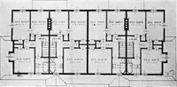 An illustration from The housing book; containing photographic reproductions, with floor plans of workingmen's homes. One and two family houses of frame, brick, stucco and concrete construction; also four, six and nine family apartments. Showing single houses, groups and developments that have been built in various parts of the United States (1919)