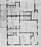 An illustration from The housing book; containing photographic reproductions, with floor plans of workingmen's homes. One and two family houses of frame, brick, stucco and concrete construction; also four, six and nine family apartments. Showing single houses, groups and developments that have been built in various parts of the United States (1919)
