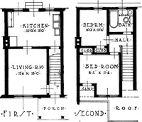 An illustration from The housing book; containing photographic reproductions, with floor plans of workingmen's homes. One and two family houses of frame, brick, stucco and concrete construction; also four, six and nine family apartments. Showing single houses, groups and developments that have been built in various parts of the United States (1919)