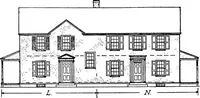 An illustration from The housing book; containing photographic reproductions, with floor plans of workingmen's homes. One and two family houses of frame, brick, stucco and concrete construction; also four, six and nine family apartments. Showing single houses, groups and developments that have been built in various parts of the United States (1919)