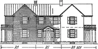 An illustration from The housing book; containing photographic reproductions, with floor plans of workingmen's homes. One and two family houses of frame, brick, stucco and concrete construction; also four, six and nine family apartments. Showing single houses, groups and developments that have been built in various parts of the United States (1919)
