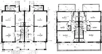 An illustration from The housing book; containing photographic reproductions, with floor plans of workingmen's homes. One and two family houses of frame, brick, stucco and concrete construction; also four, six and nine family apartments. Showing single houses, groups and developments that have been built in various parts of the United States (1919)