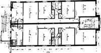 An illustration from The housing book; containing photographic reproductions, with floor plans of workingmen's homes. One and two family houses of frame, brick, stucco and concrete construction; also four, six and nine family apartments. Showing single houses, groups and developments that have been built in various parts of the United States (1919)