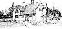 An illustration from Country cottages and week-end homes, by J. H. Elder-Duncan ... with numerous illustrations and plans of cottages by well-known architects (1912)