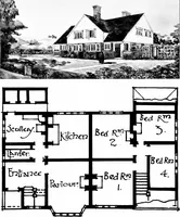 An illustration from Country cottages and week-end homes, by J. H. Elder-Duncan ... with numerous illustrations and plans of cottages by well-known architects (1912)