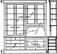 An illustration from Radford's portfolio of details of building construction; a remarkable and unique collection of full-page plates, accurately drawn and reproduced to exact scale. Complete details for every style of interior trim, including special built-in features (1911)