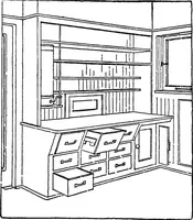 An illustration from Radford's portfolio of details of building construction; a remarkable and unique collection of full-page plates, accurately drawn and reproduced to exact scale. Complete details for every style of interior trim, including special built-in features (1911)