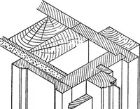 An illustration from Radford's portfolio of details of building construction; a remarkable and unique collection of full-page plates, accurately drawn and reproduced to exact scale. Complete details for every style of interior trim, including special built-in features (1911)