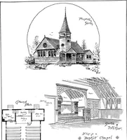 An illustration from American cottages; consisting of fouty-four large quarto plates, containing original designs of medium and low cost cottages, seaside and country houses. Also, a club house, pavilion .. (1883)