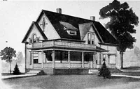 An illustration from Lumberman's house plan book : being a collection of one hundred absolutely new and attractive plans never before published, together with a selection of one hundred of our most popular houses published heretofore ... : 200 house plans (1907)