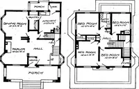 An illustration from Lumberman's house plan book : being a collection of one hundred absolutely new and attractive plans never before published, together with a selection of one hundred of our most popular houses published heretofore ... : 200 house plans (1907)