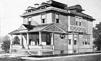 An illustration from Lumberman's house plan book : being a collection of one hundred absolutely new and attractive plans never before published, together with a selection of one hundred of our most popular houses published heretofore ... : 200 house plans (1907)
