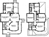An illustration from Lumberman's house plan book : being a collection of one hundred absolutely new and attractive plans never before published, together with a selection of one hundred of our most popular houses published heretofore ... : 200 house plans (1907)