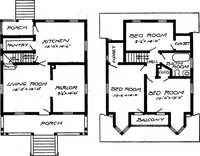 An illustration from Lumberman's house plan book : being a collection of one hundred absolutely new and attractive plans never before published, together with a selection of one hundred of our most popular houses published heretofore ... : 200 house plans (1907)