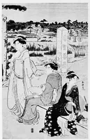 An illustration from Illustrated catalogue of an exceptionally important collection of rare and valuable Japanese color prints together with a few paintings of the Ukiyoe school : the property of Arthur Davison Ficke ... to be sold at unrestricted public sale at the American Art Galleries on the afternoons and evenings heretofore stated [i.e. Feb. 10-11, 1920] (1920)