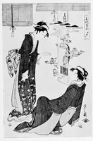 An illustration from Illustrated catalogue of an exceptionally important collection of rare and valuable Japanese color prints together with a few paintings of the Ukiyoe school : the property of Arthur Davison Ficke ... to be sold at unrestricted public sale at the American Art Galleries on the afternoons and evenings heretofore stated [i.e. Feb. 10-11, 1920] (1920)