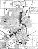 An illustration from The city plan of Flint, Michigan, including the reports of John Nolen, city planner, and Bion J. Arnold, transportation engineer, as approved by the City planning board and accepted by the Common council. George C. Kellar, mayor. Frank D. King, city clerk (1920)
