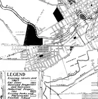 An illustration from The city plan of Flint, Michigan, including the reports of John Nolen, city planner, and Bion J. Arnold, transportation engineer, as approved by the City planning board and accepted by the Common council. George C. Kellar, mayor. Frank D. King, city clerk (1920)