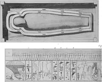 An illustration from The triple mummy case of Aroeri-Ao, an Egyptian priest, in Dr. Lee's museum at Hartwell house, Buckinghamshire (1858)