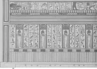 An illustration from The triple mummy case of Aroeri-Ao, an Egyptian priest, in Dr. Lee's museum at Hartwell house, Buckinghamshire (1858)