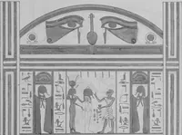 An illustration from The triple mummy case of Aroeri-Ao, an Egyptian priest, in Dr. Lee's museum at Hartwell house, Buckinghamshire (1858)